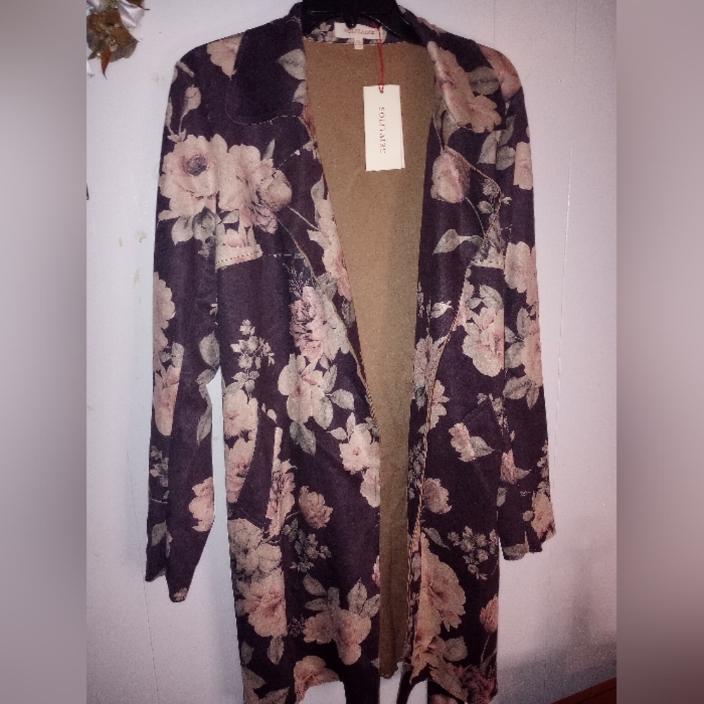 Anthropologie  Solitaire Women's Sz XL Faux Suede Open Floral Jacket